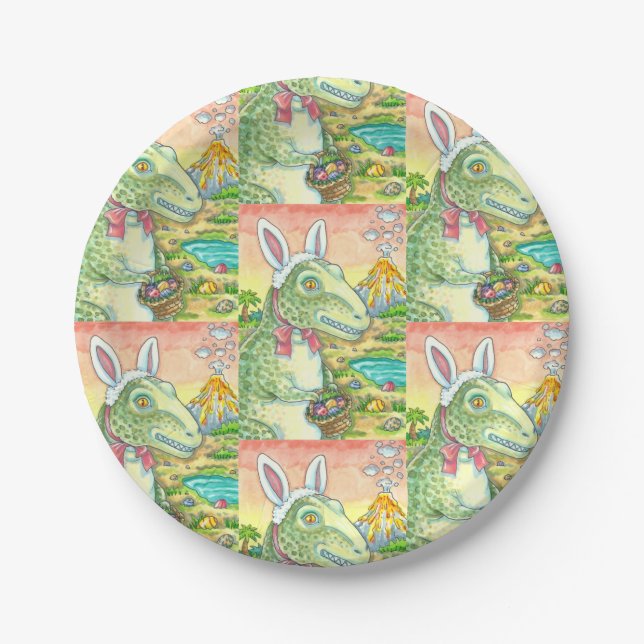 PLATO DE PAPEL TYRANNOSAURUS, CUTE T-REX, EASTER BUNNY DINO (Anverso)