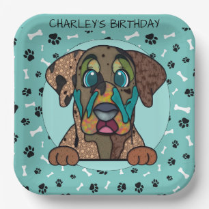 Plato De Papel Ugly Catahoula Dog Face cumpleaños