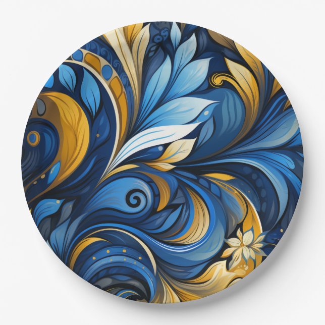 Plato De Papel Ukrainian folk art pattern paper plates (Anverso)