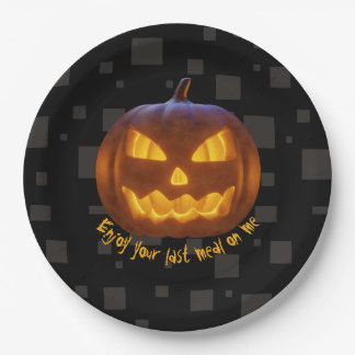 Plato De Papel Última comida Mal Naranja de calabaza Gris Negro H