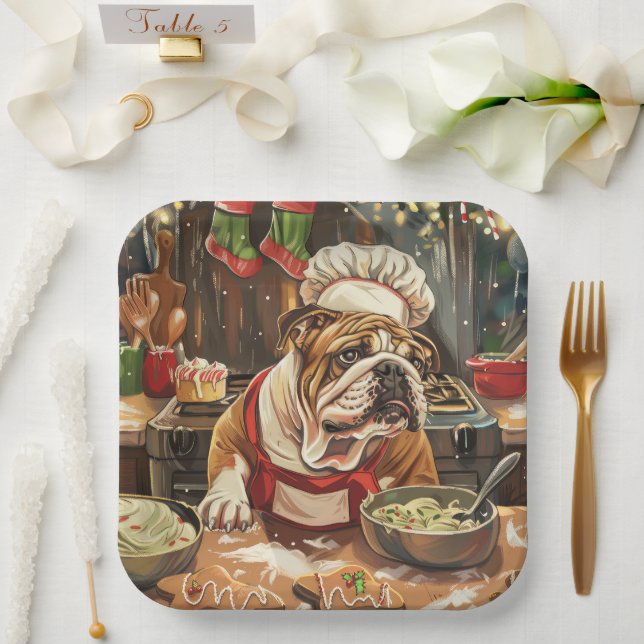 Plato De Papel Último día feriado de bulldog: Navidades festivos (Boda)