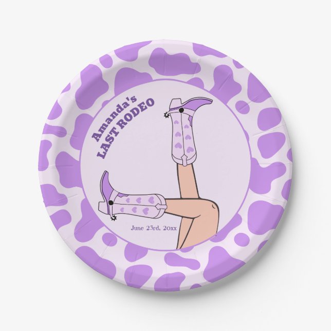 Plato De Papel Último Fiesta de ducha de novia rodeo morado de le (Anverso)