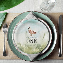 Plato De Papel Un afortunado pato acuarela niño primer cumpleaños
