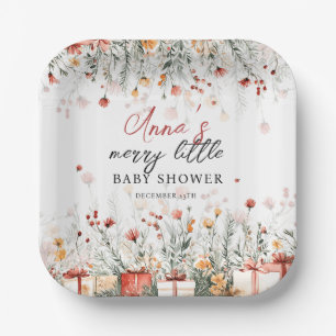 Plato De Papel Un alegre baño de bebé floral navideño