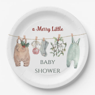 Plato De Papel Un alegre pequeño baby shower de ropa de Navidad