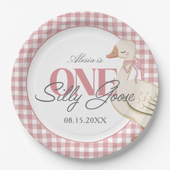 Plato De Papel Un algodón rosa Chica de oca boba (Anverso)