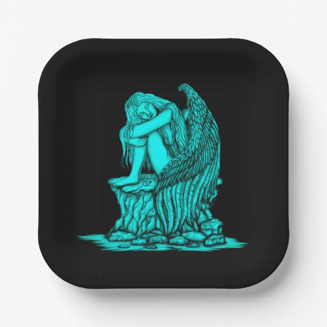 Plato De Papel Un ángel dormido en la piedra (Anverso)