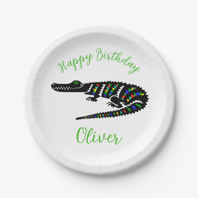 Plato De Papel ¡Un animal fiesta! CROCODILE - Feliz cumpleaños -  (Anverso)