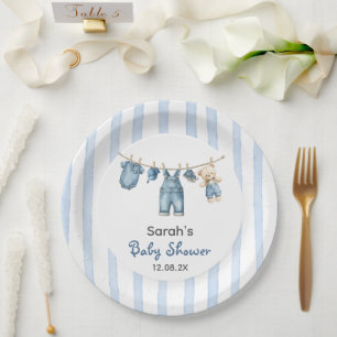 Plato De Papel Un Baby Shower Jean azul
