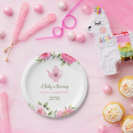 Plato De Papel Un bebé elabora un Rosa de flores Tea Baby Shower