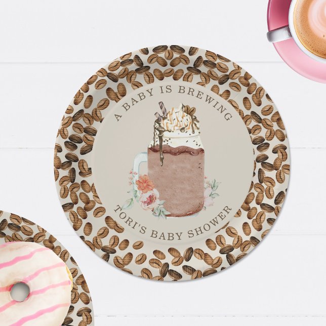 Plato De Papel Un bebé está preparando café Floral Baby Shower (Subido por el creador)