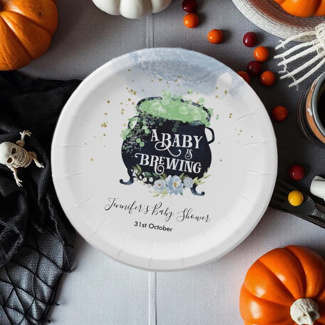 Plato De Papel un bebé está preparando Halloween Baby Shower Blue (Subido por el creador)