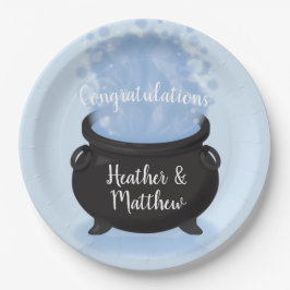Plato De Papel Un bebé está preparando una bruja Baby Shower azul