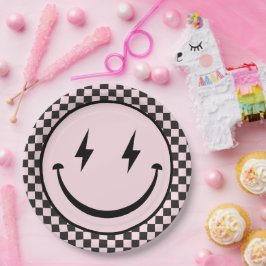 Plato De Papel Un bebé feliz rosado feliz cara primer cumpleaños