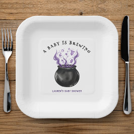 Plato De Papel Un bebé prepara Baby Shower de Cauldron Halloween