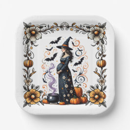 Plato De Papel Un bebé prepara Baby Shower de Halloween