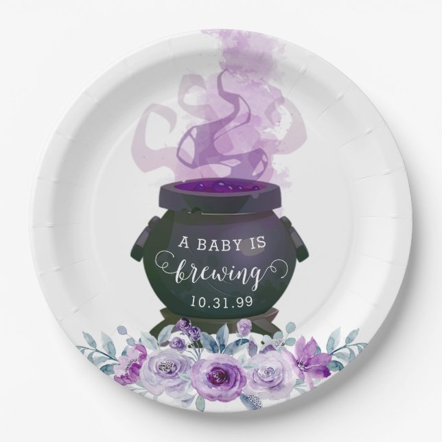 Plato De Papel Un bebé prepara Baby Shower de Halloween (Anverso)