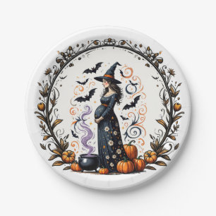 Plato De Papel Un bebé prepara Baby Shower de Halloween