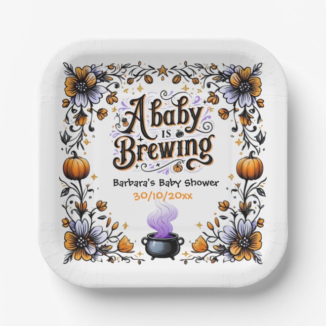 Plato De Papel Un bebé prepara Baby Shower de Halloween (Anverso)
