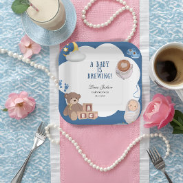 Plato De Papel Un bebé prepara café Baby Shower