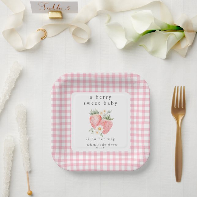 Plato De Papel Un Berry Sweet Baby Strawberry Baby Shower (Boda)