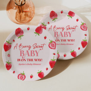 Plato De Papel Un Berry Sweet Baby Strawberry Baby Shower