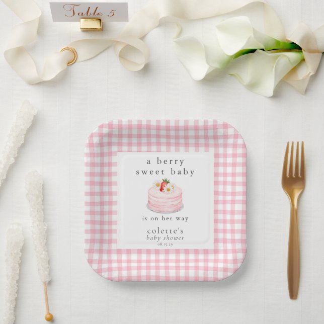 Plato De Papel Un Berry Sweet Baby Strawberry Baby Shower (Boda)