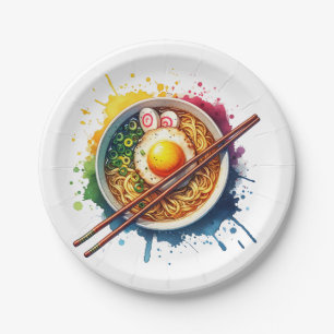 Plato De Papel Un bol de fideos y palillos de Ramen