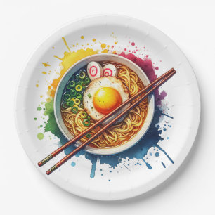 Plato De Papel Un bol de fideos y palillos de Ramen