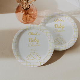Plato De Papel Un bollo en la horquilla dibuja Baby Shower neutra