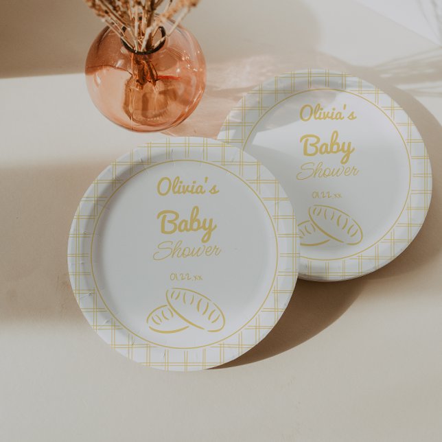 Plato De Papel Un bollo en la horquilla dibuja Baby Shower neutra (Subido por el creador)