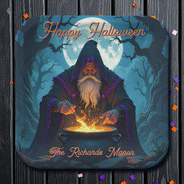 Plato De Papel Un brujo preparando una fiesta de Halloween