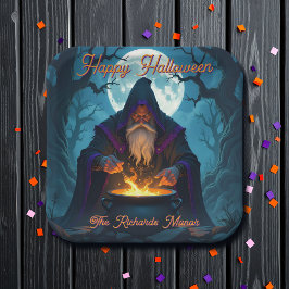 Plato De Papel Un brujo preparando una fiesta de Halloween