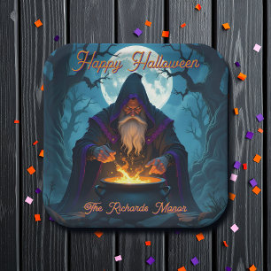 Plato De Papel Un brujo preparando una fiesta de Halloween