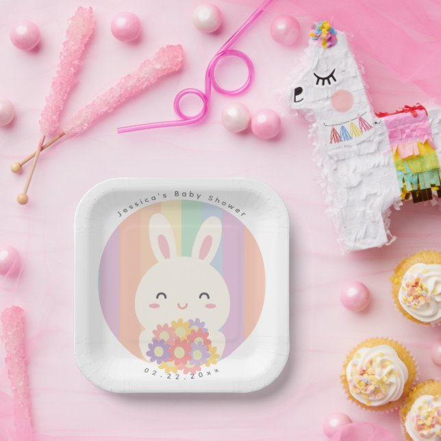 Plato De Papel Un buen conejo está en camino a Baby Shower floral (Fiesta)