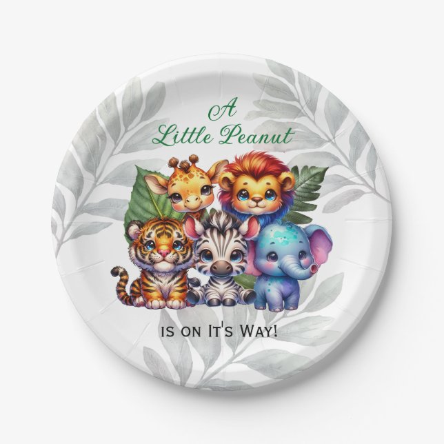Plato De Papel Un cacahuete está en camino | BABY SHOWER (Anverso)