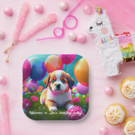 Plato De Papel Un cachorro lindo con globos - cumpleaños