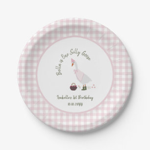 Plato De Papel Un Chica groso rosado Gingham primer cumpleaños