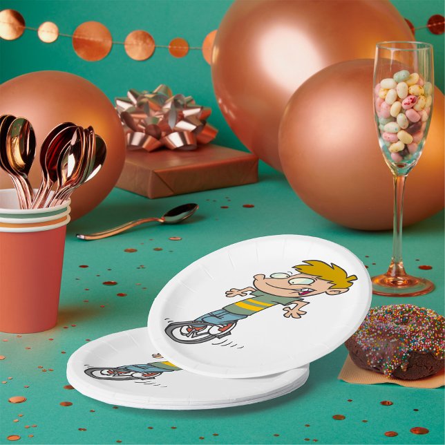 Plato De Papel Un chico gracioso montando uniciclo (Subido por el creador)