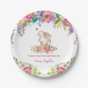 Plato De Papel Un conejito Chica Floral Rosa