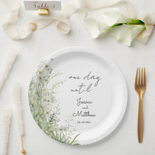 Plato De Papel Un día hasta el Boda de las flores verdes Dusty Sa