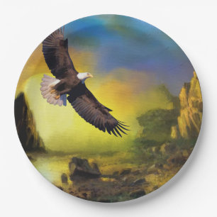 Plato De Papel Un diseño patriótico con águila calva volando alto