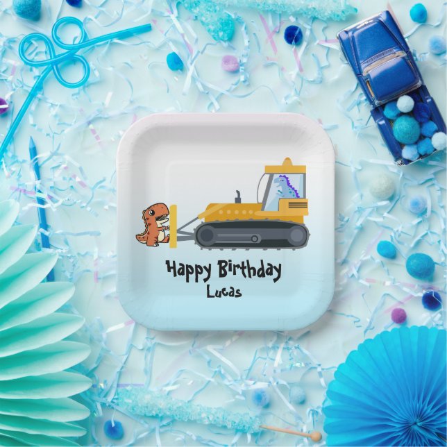 Plato De Papel Un divertido tractor de dinosaurios de vuelta a la (Fiesta)