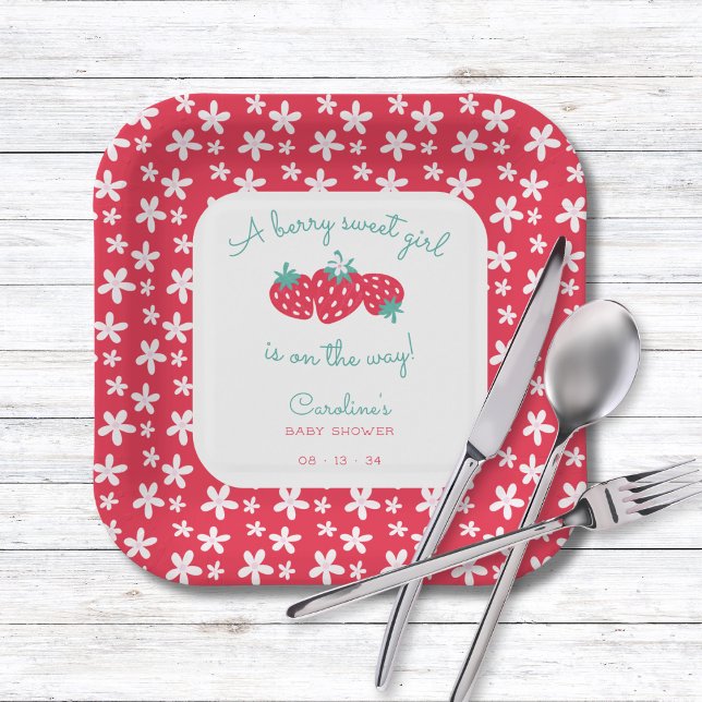 Plato De Papel Un dulce Chica Baby Shower Strawberry Floral (Subido por el creador)