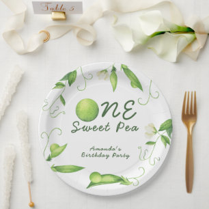 Plato De Papel Un dulce guisante primer cumpleaños