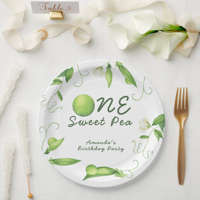 Plato De Papel Un dulce guisante primer cumpleaños (Boda)