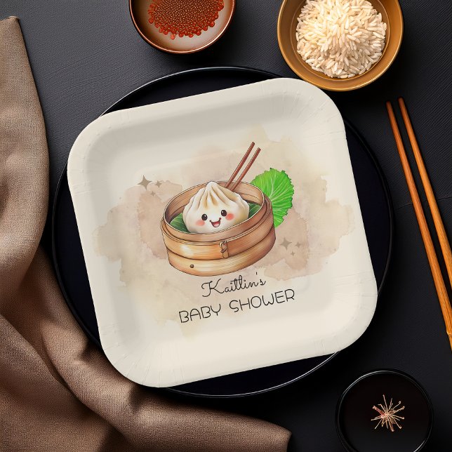 Plato De Papel Un dulce y pequeño asunto de Kwai Baby Shower (A Sweet Little Dumpling Kwai Theme Baby Shower Square Paper Plates)