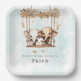 Plato De Papel Un elefante de bebé lindo género Neutral Twin Baby
