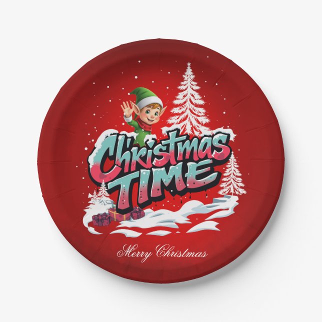 Plato De Papel Un elfo personalizado alegre (Anverso)