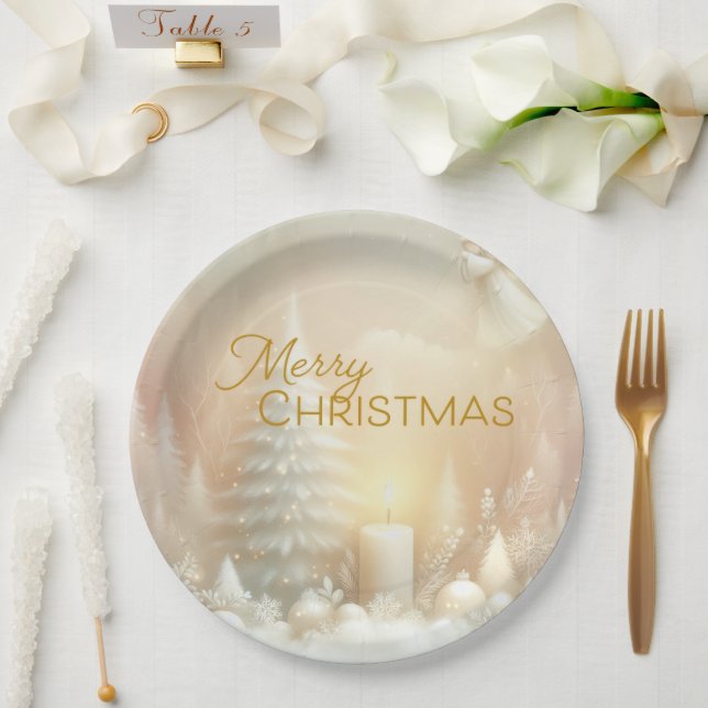 Plato De Papel Un fantástico paisaje nevado de ángel de Navidad (Boda)